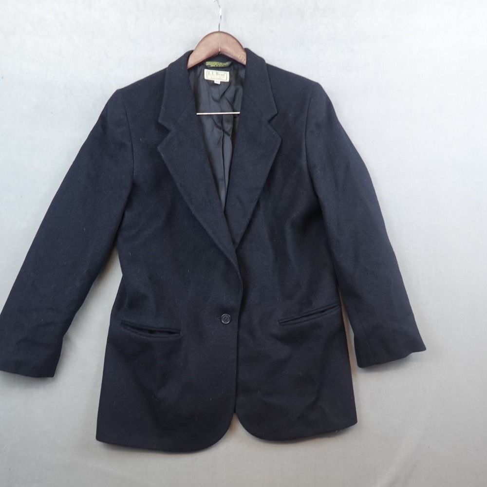 VTG L.L. Bean Blazer Womens Wool Black Size 10R Made in USA Classic